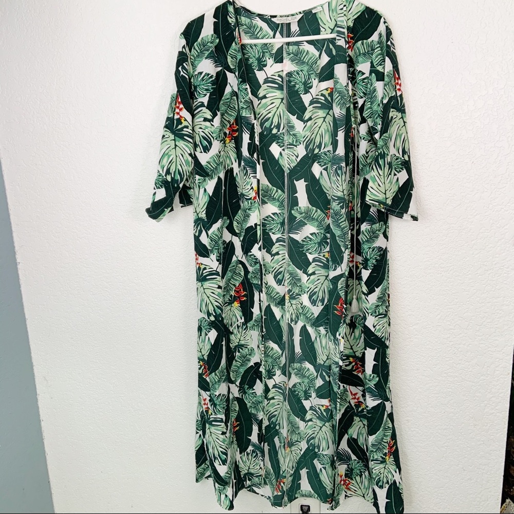 Rachel Zoe Palm Print Green Kimono Duster Robe